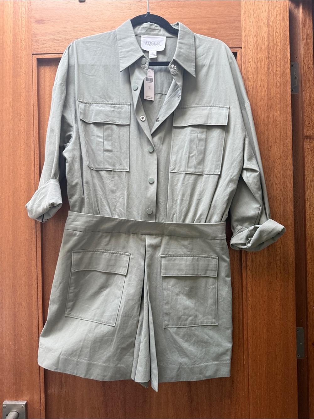 Mare mare anthropologie Sage Green Utility Jacket Romper with Chest Pockets